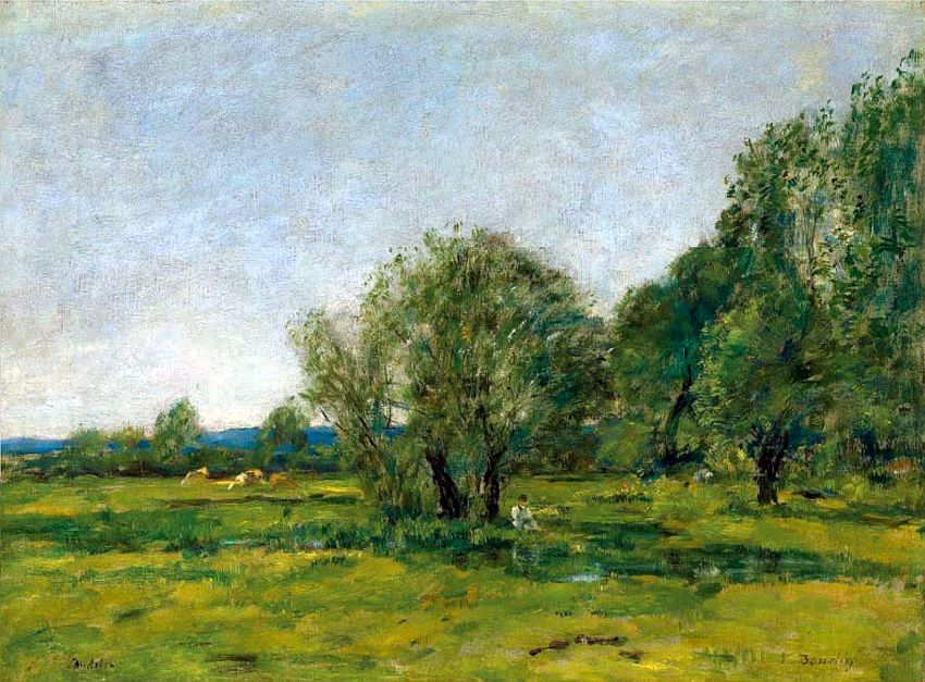 Caudebec-en-Caux et p&ecirc;cheur   par Eug&egrave;ne Boudin
