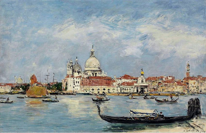 Venise, la Salute, la douane, la Giudecca au fond,  vue prise du Grand canal par Eug&egrave;ne Boudin