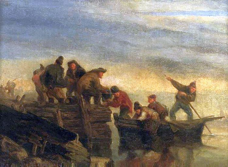 P&eacute;cheurs au  bord de l'eau par Eug&egrave;ne Boudin