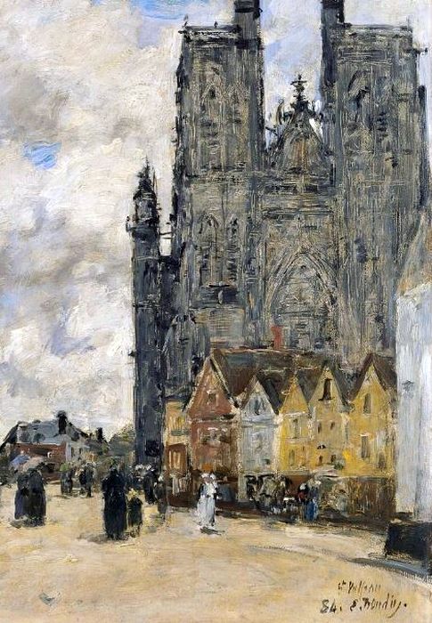 La place de l'&eacute;glise St-Vulfran &agrave; Abbeville par Eug&egrave;ne Boudin