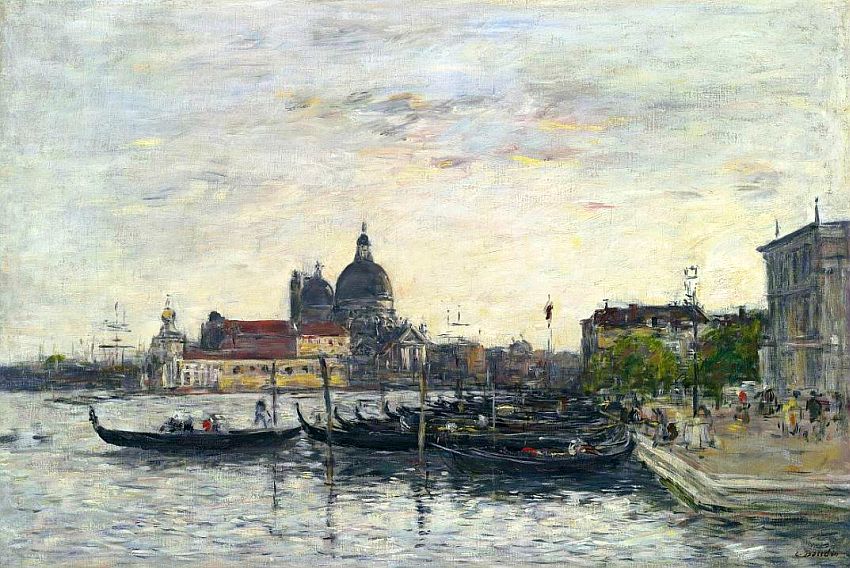Venise, le mole &agrave; l'entr&eacute;e du Grand Canal et la Salute le soir par Eug&egrave;ne Boudin