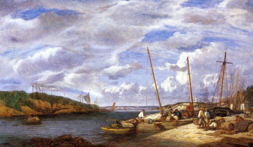 Bateaux de p&ecirc;che &agrave; quai   par Eug&egrave;ne Boudin