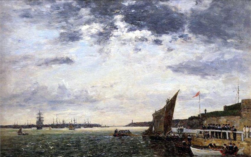 D&eacute;barquement de marins dans le port de Brest  par Eug&egrave;ne Boudin