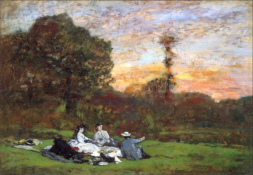 La famille Manet en picnique  par Eug&egrave;ne Boudin