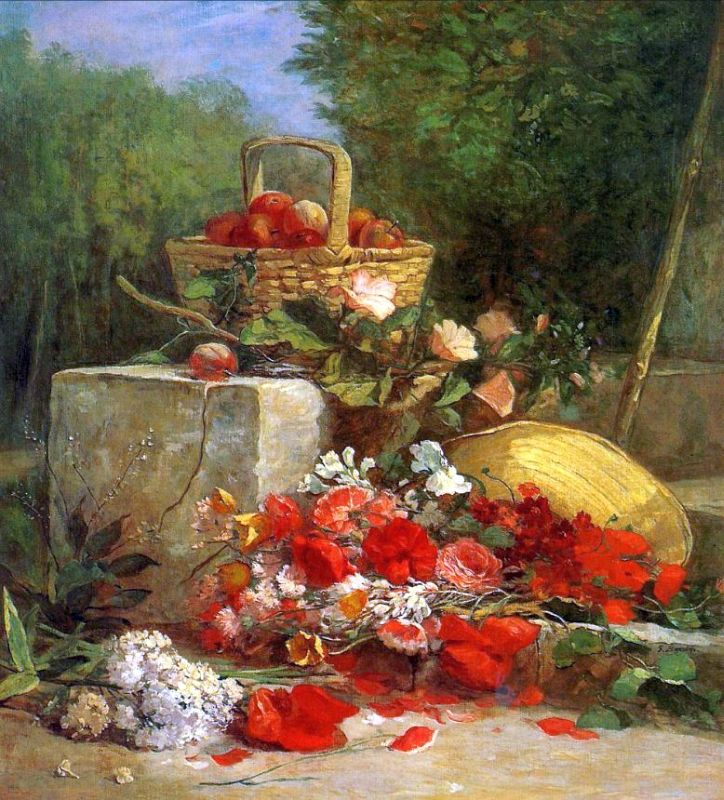 Fleurs et  fruits dans un jardin  par Eug&egrave;ne Boudin