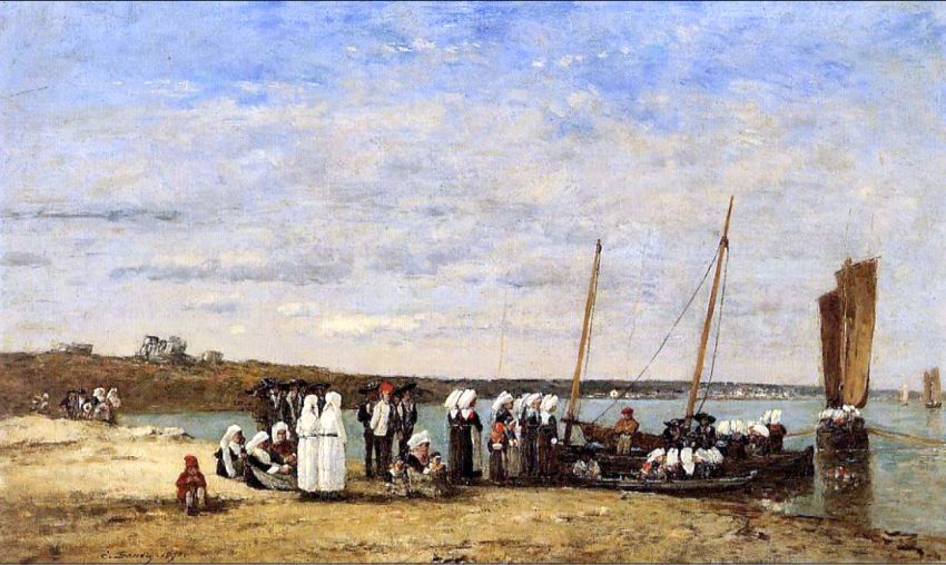 p&ecirc;cheurs de Kerthor recevant la b&eacute;n&eacute;diction &agrave; Plougastel  par Eug&egrave;ne Boudin