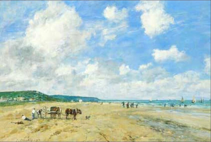 La plage de Deauville  par Eug&egrave;ne Boudin