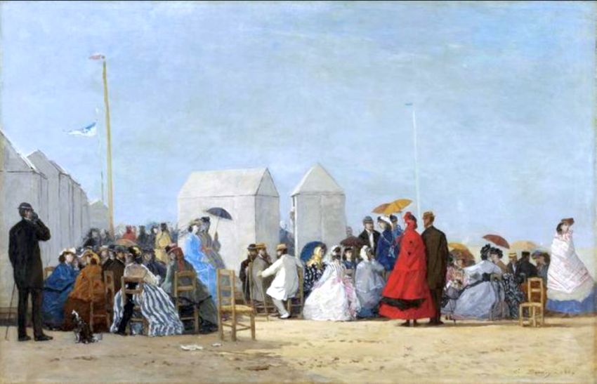 Sur la plage aux environs de Trouville  par Eug&egrave;ne Boudin