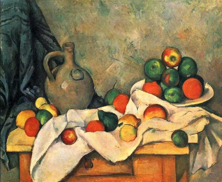 Nature morte avec pichet et  corbeille de fruits par Paul C&eacute;zanne