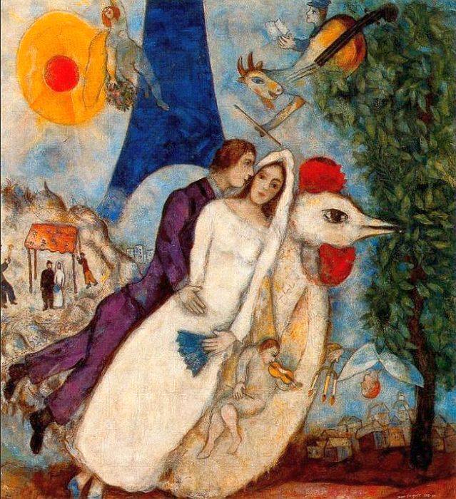 Les mari&eacute;s de la tour Eiffel par marc Chagall