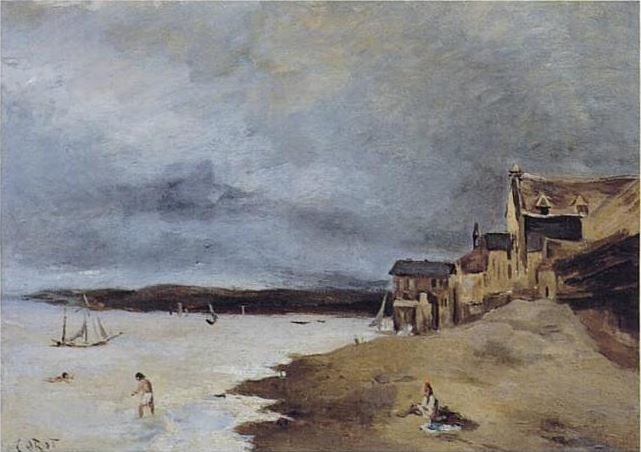 Maisons de  p&ecirc;cheurs au  bord de la mer par Camille Corot