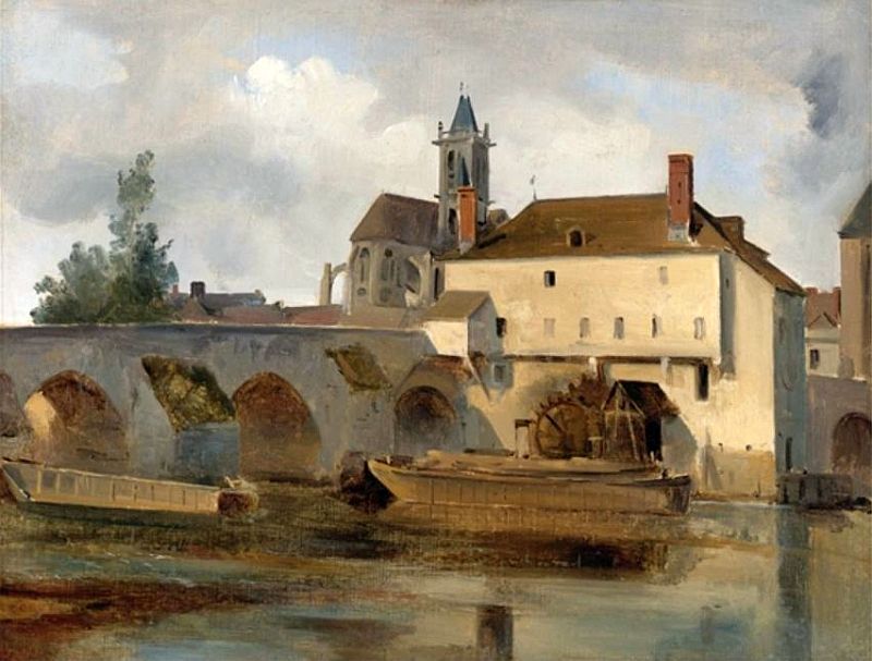 Le pont et l'&eacute;glise de Moret-sur-Loing  par Camille Corot