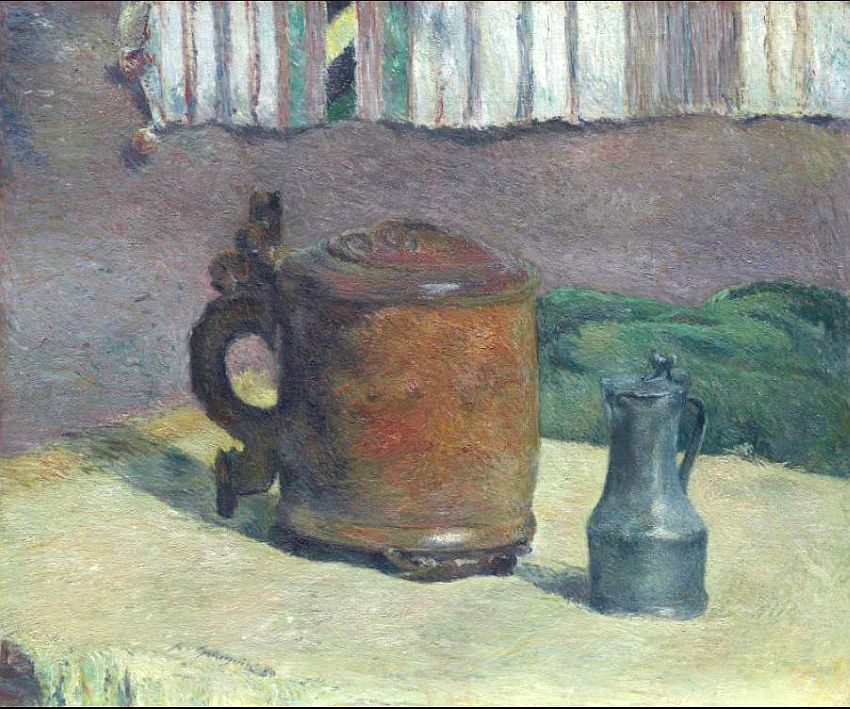 Chope en bois et pichet de m&eacute;tal par Paul Goguin