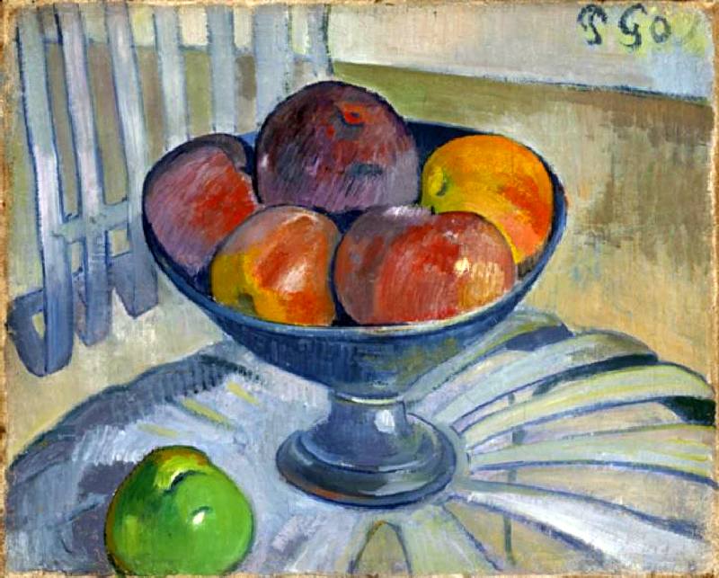 Coupe de fruits sur une chaise de jardin  par Paul Gauguin