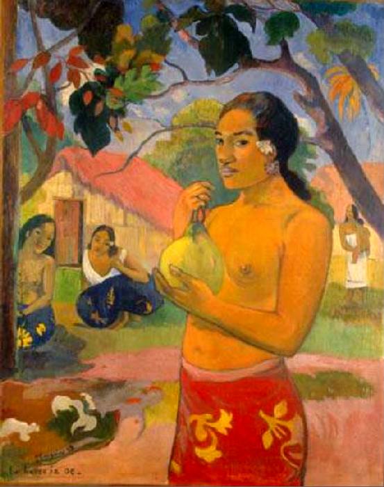 Femme avec un  fruit  par Paul Gauguin