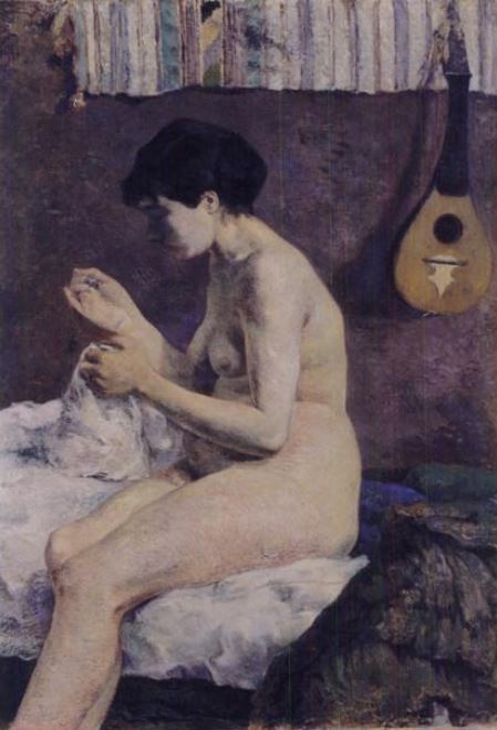 Femme cousant  par Paul Gauguin