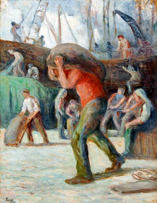 Rouen, les d&eacute;bardeurs par Maximilien Luce