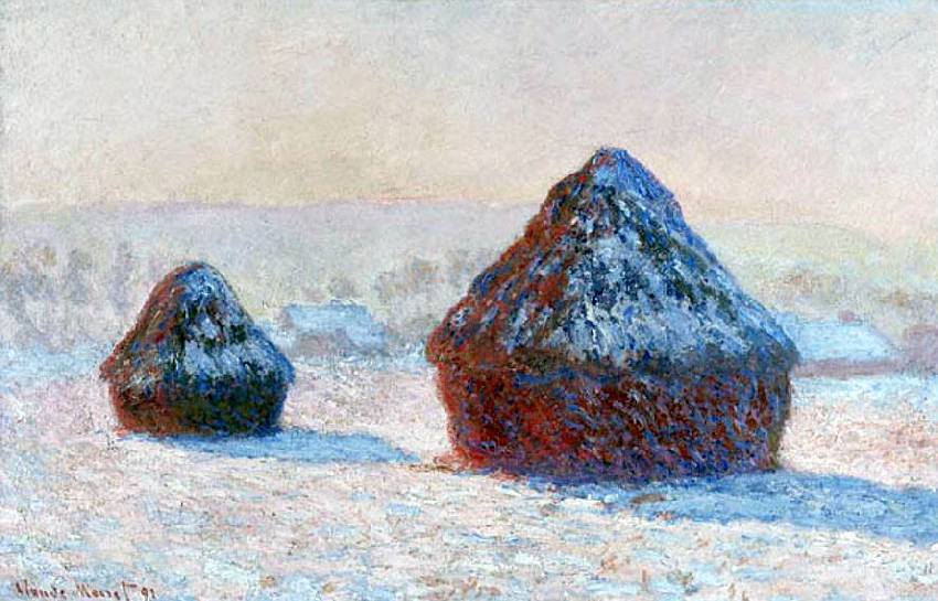Meules de foin, effet de neige matinal par Claude Monet