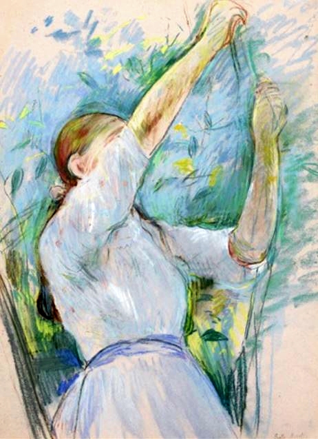 Jeune fille cueillant des cerises par Berthe Morisot
