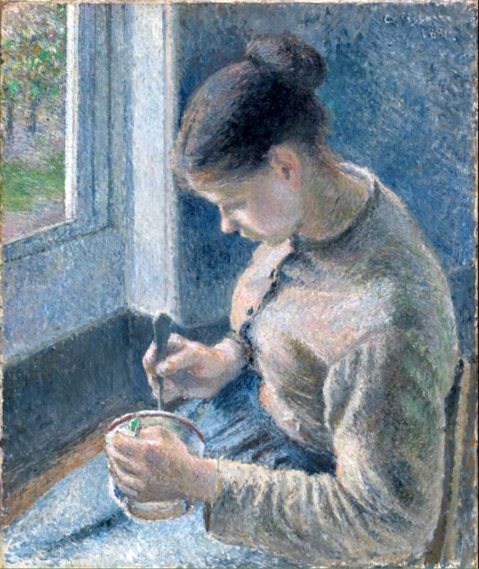 Jeune paysanne  buvant son caf&eacute; au lait par Camille Pissaro