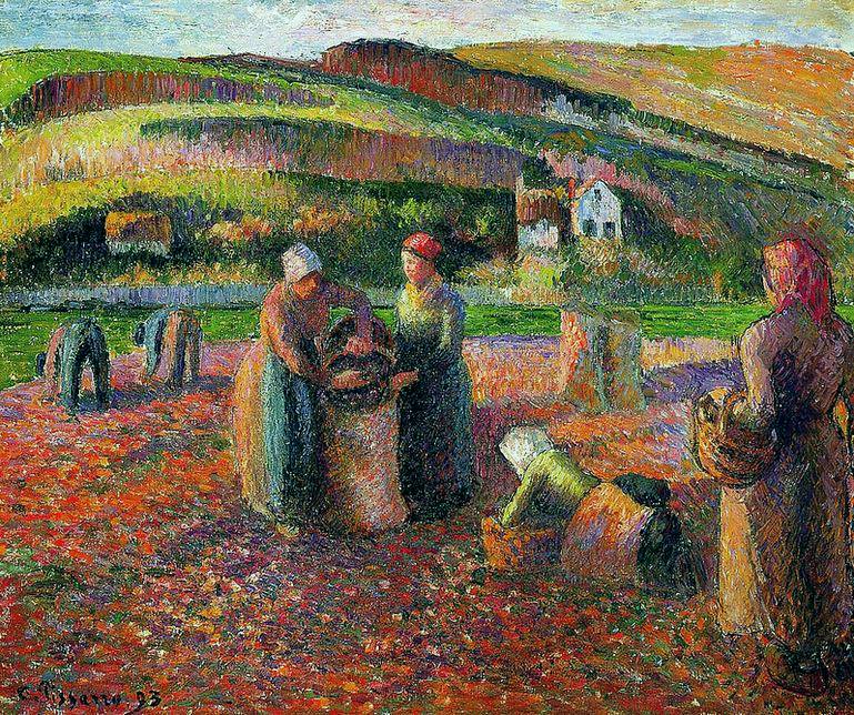 la r&eacute;colte des pommes-de-terre par Camille Pissaro 