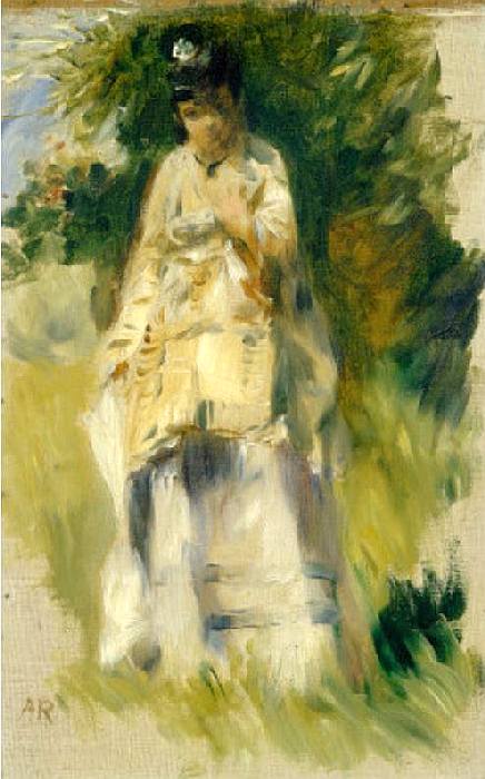 Femme debout pr&egrave;s d'un  arbre  par Pierre Auguste  Renoir 