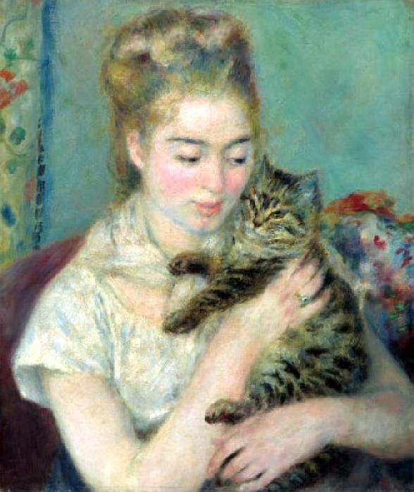 Jeune femme au chat  par Pierre Auguste  Renoir 
