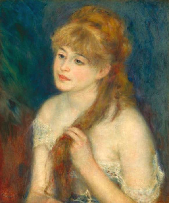 Jeune femme tressant ses cheveux  par Pierre Auguste  Renoir 