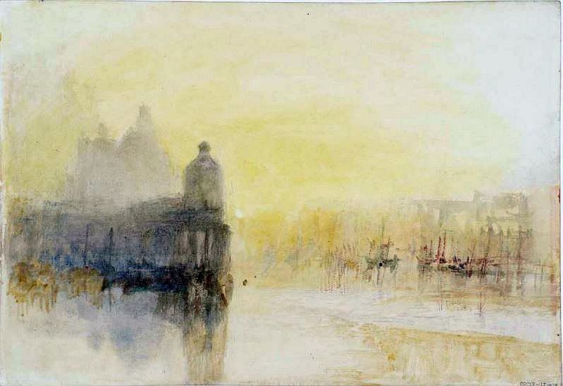 William Turner, The punta della dogana at sunset, with the domes of Santa-Maria 